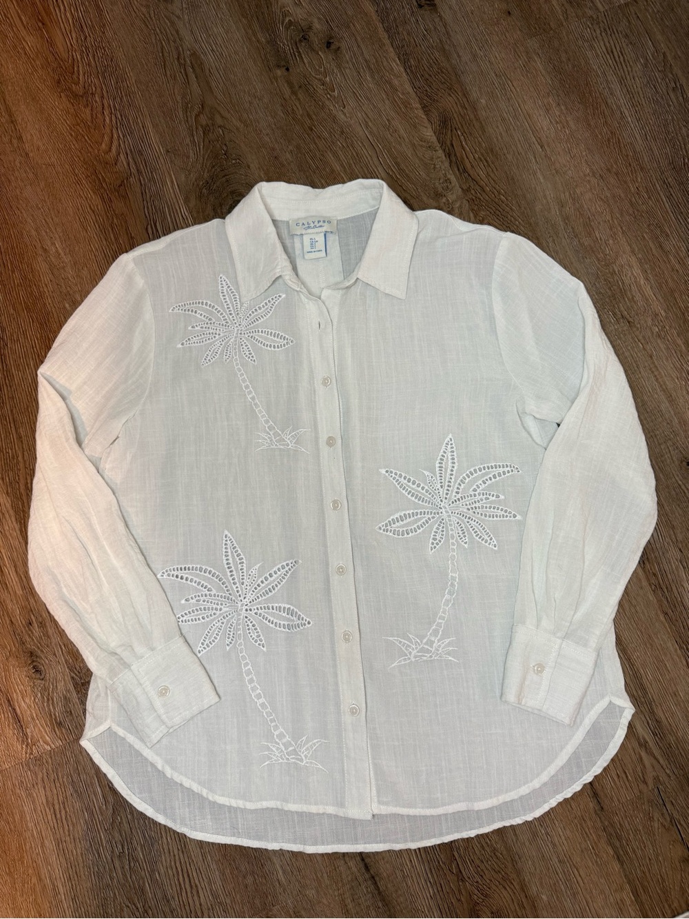 Calypso St Barth Eyelet Palm Button-Up Shirt